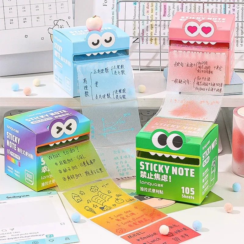 Sticky Note Dispenser - Pull-out Sticky Notes 105Sheets Cute Stationery