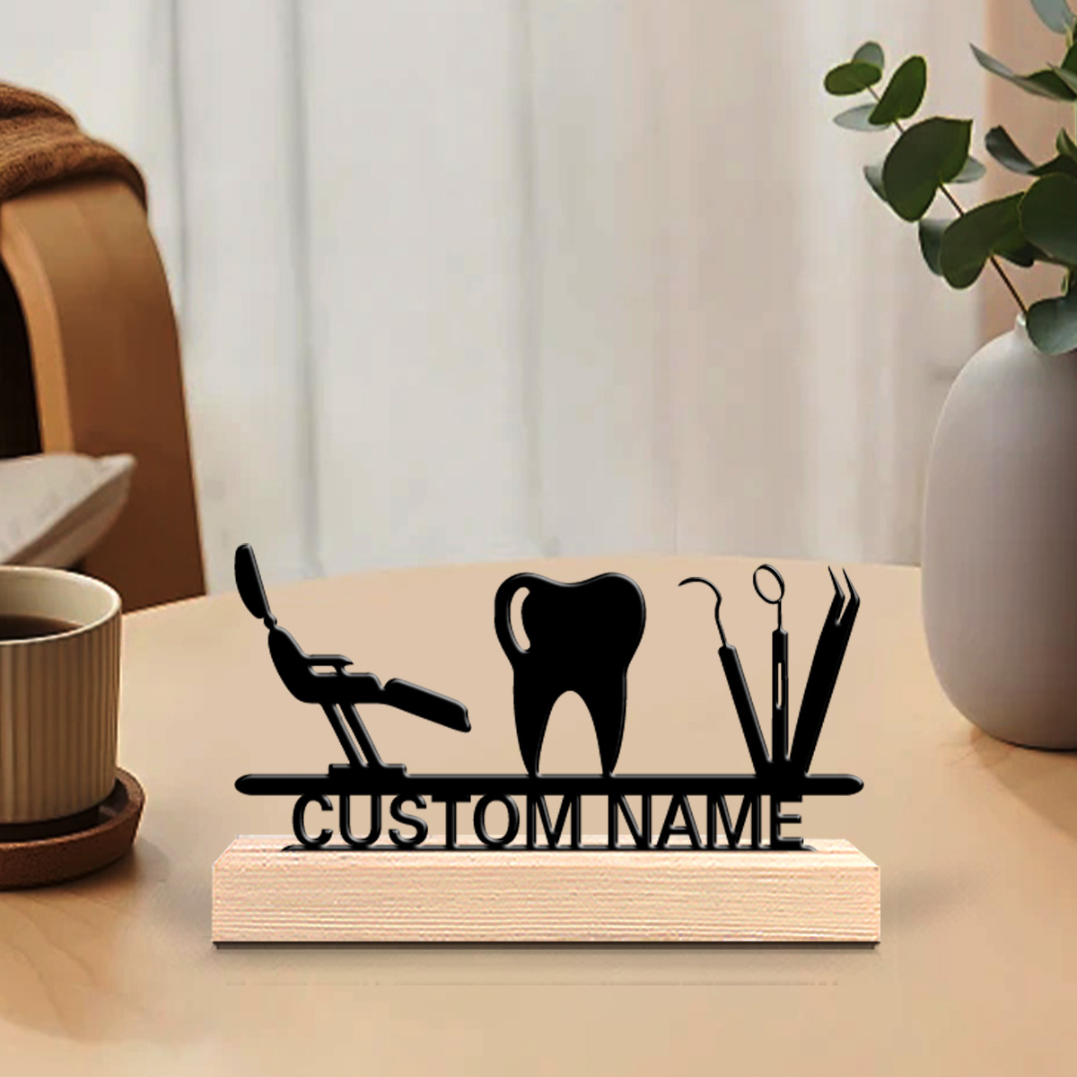 Home Office Art - 1Pc Csutom Teeth Wooden Base Desktop