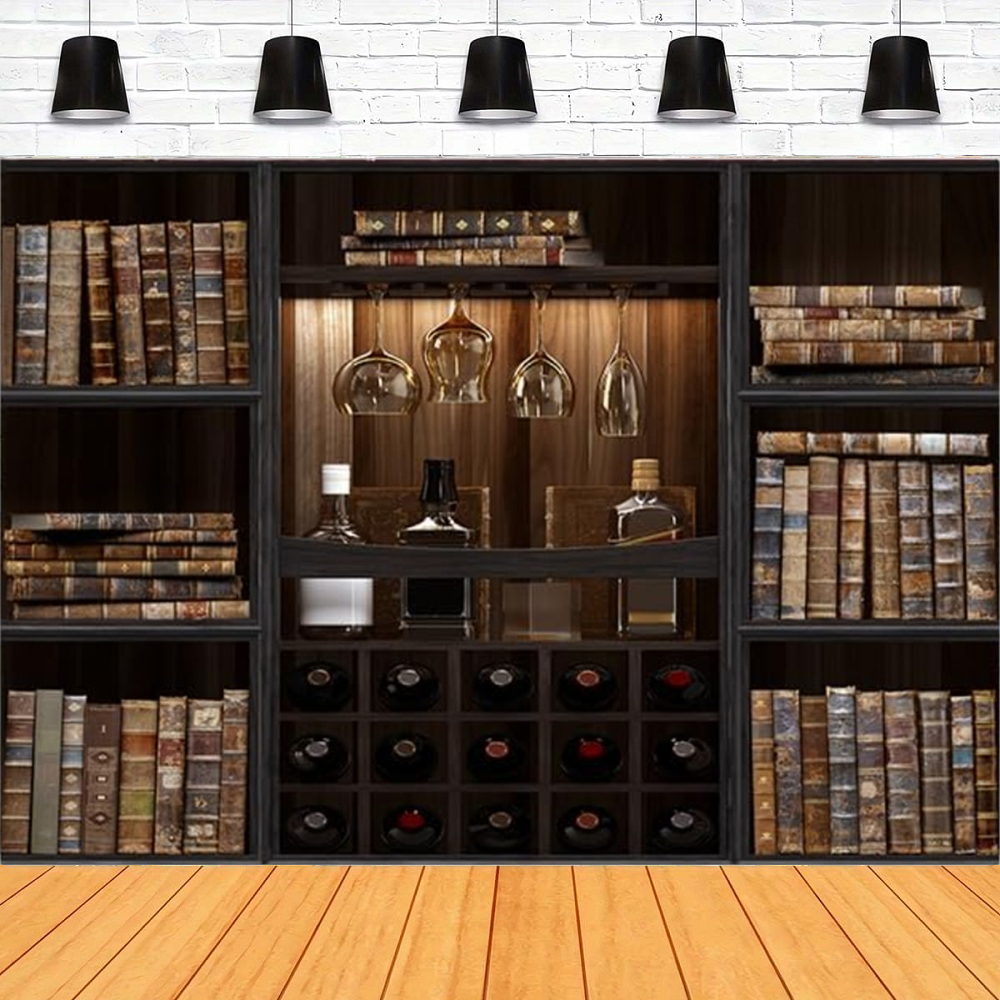 Home Office Zoom Background Free - Vintage Bookshelf Photography Backdrop Antique Books