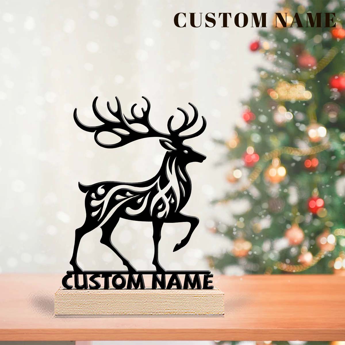 Home Office Art - 1Pc Csutom Running Deer Wooden Base
