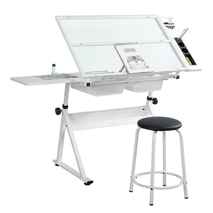 Home Office Art - Drafting Table with Stool Modern Adjustable