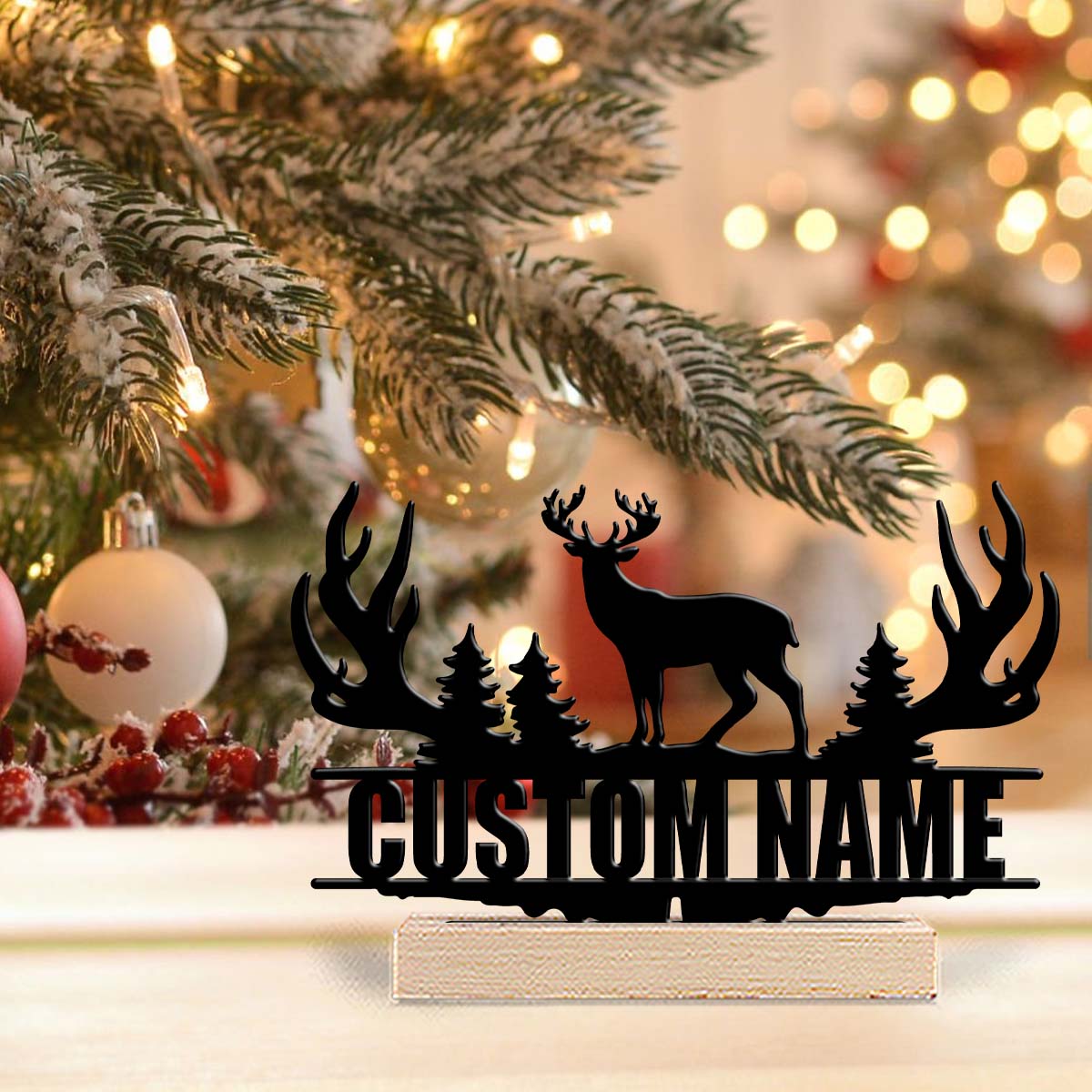 Home Office Art - 1Pc Csutom Forest Deer Wooden Base