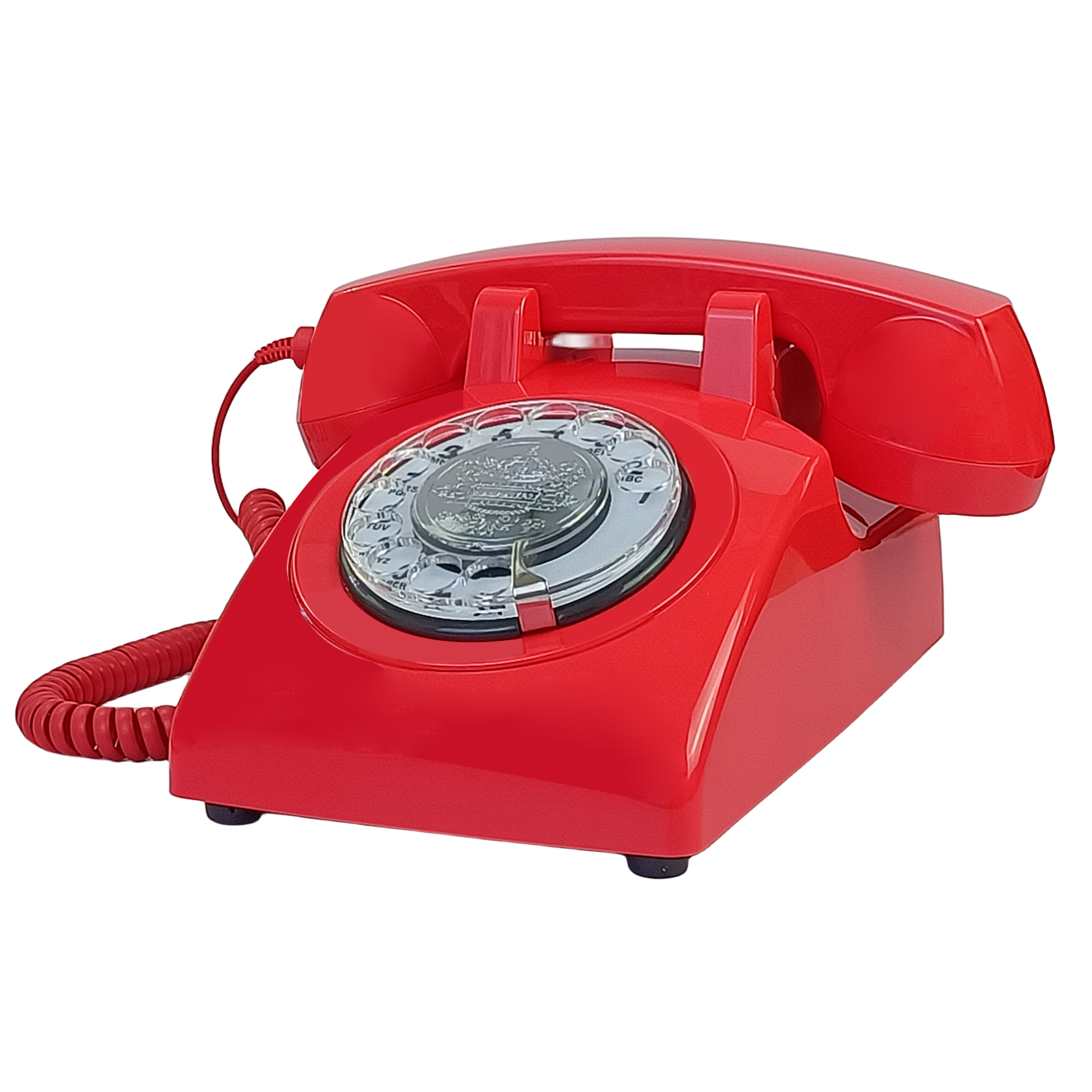 Home Office Call Center - Red Corded Telephone, Classic Rotary Dial