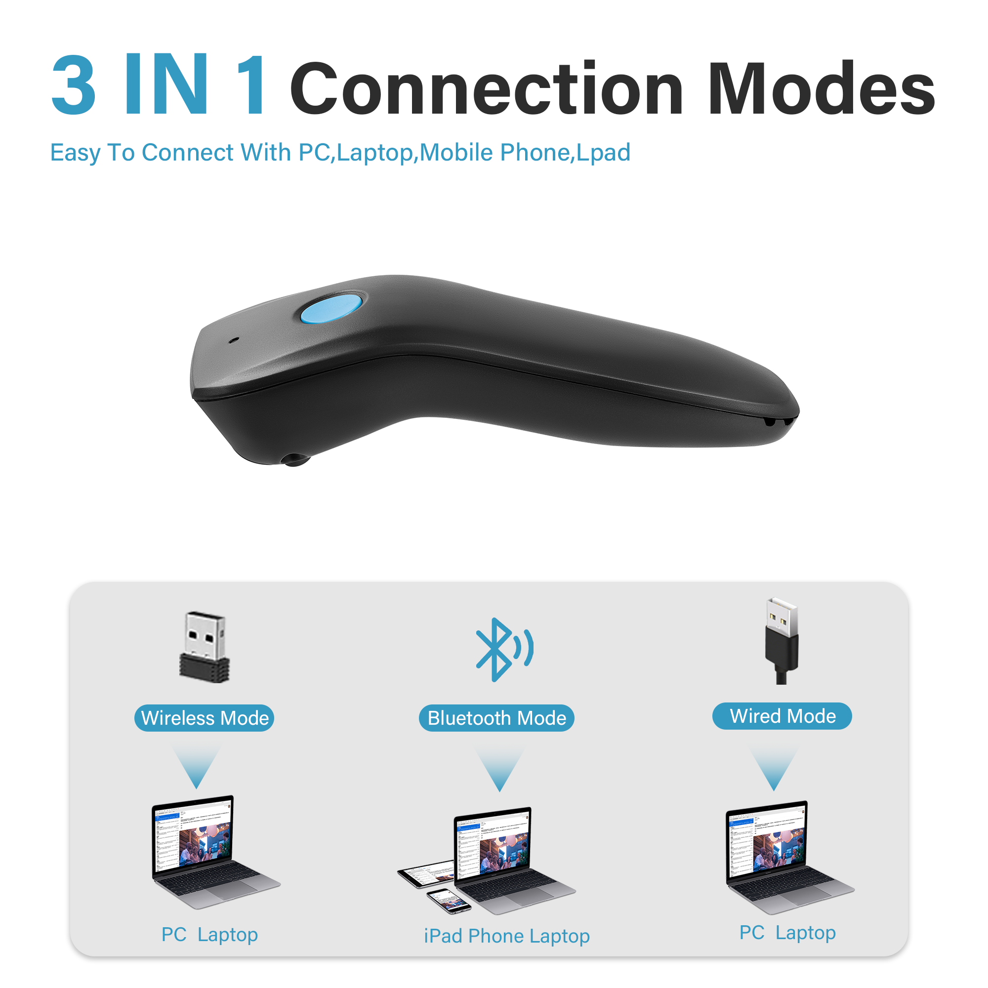 Document Scanner Portable - Mini 3 In 1 Bluetooth Barcode