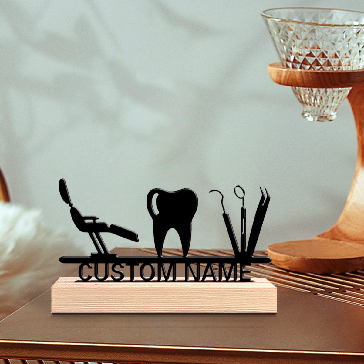 1Pc Csutom Teeth Wooden Base D - Home Office Art recensione e prezzo