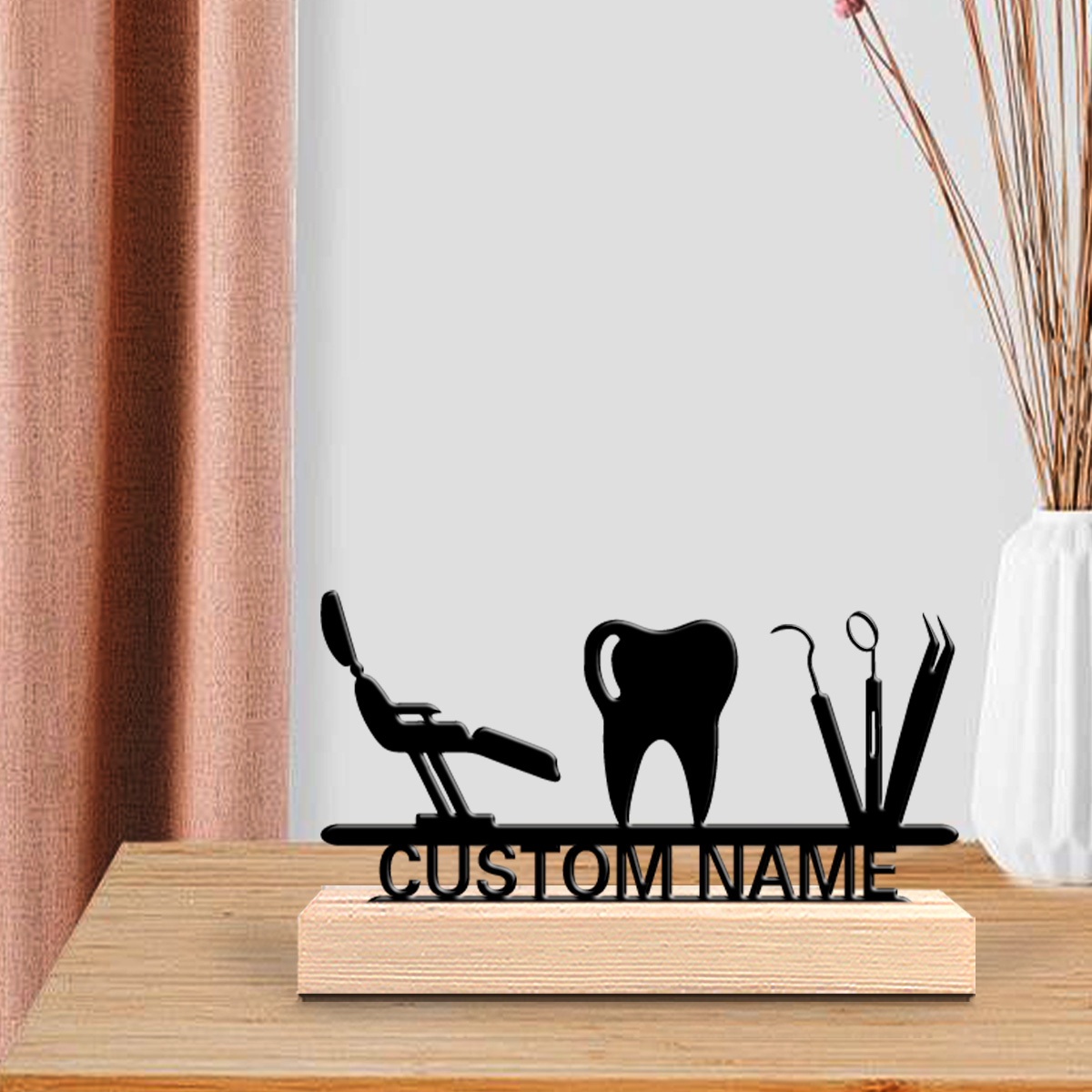 1Pc Csutom Teeth Wooden Base D - Home Office Art recensione e prezzo