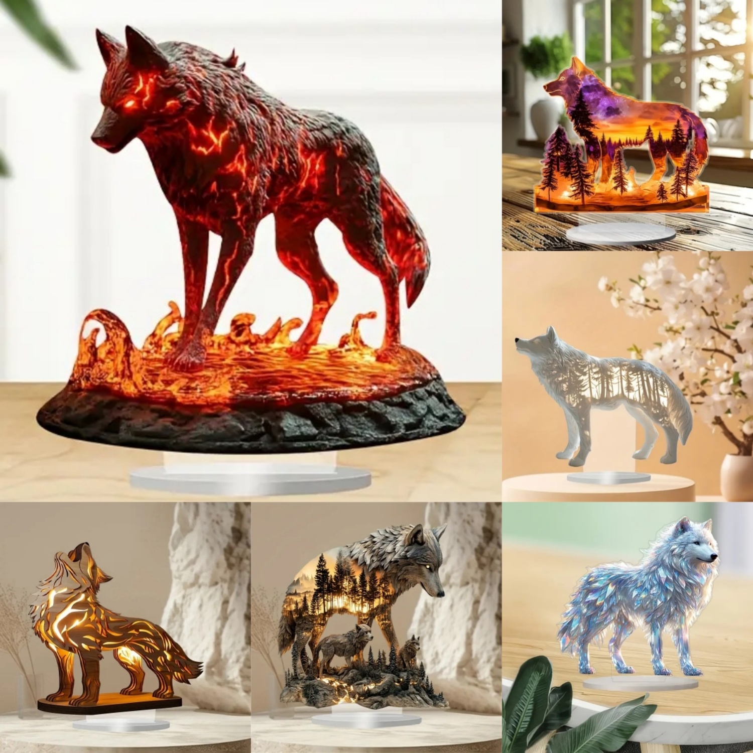 Flame Wolf Statue,2D Flat Acry - Home Office Studio recensione e prezzo