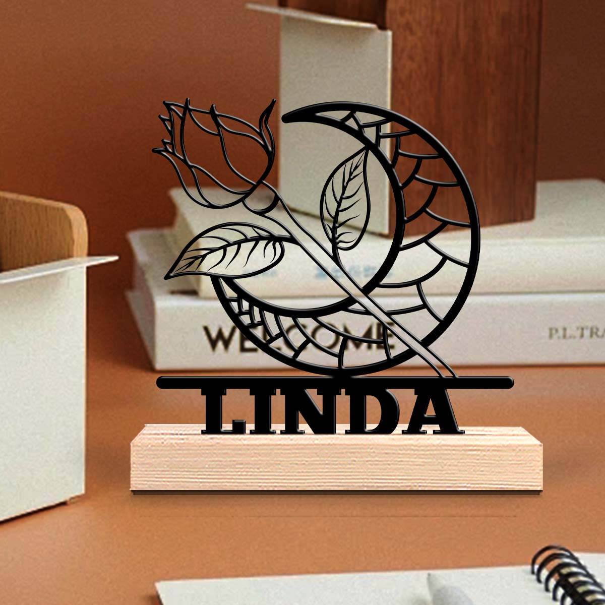 1Pc Csutom Moon Rose Wooden Ba - Home Office Art recensione e prezzo