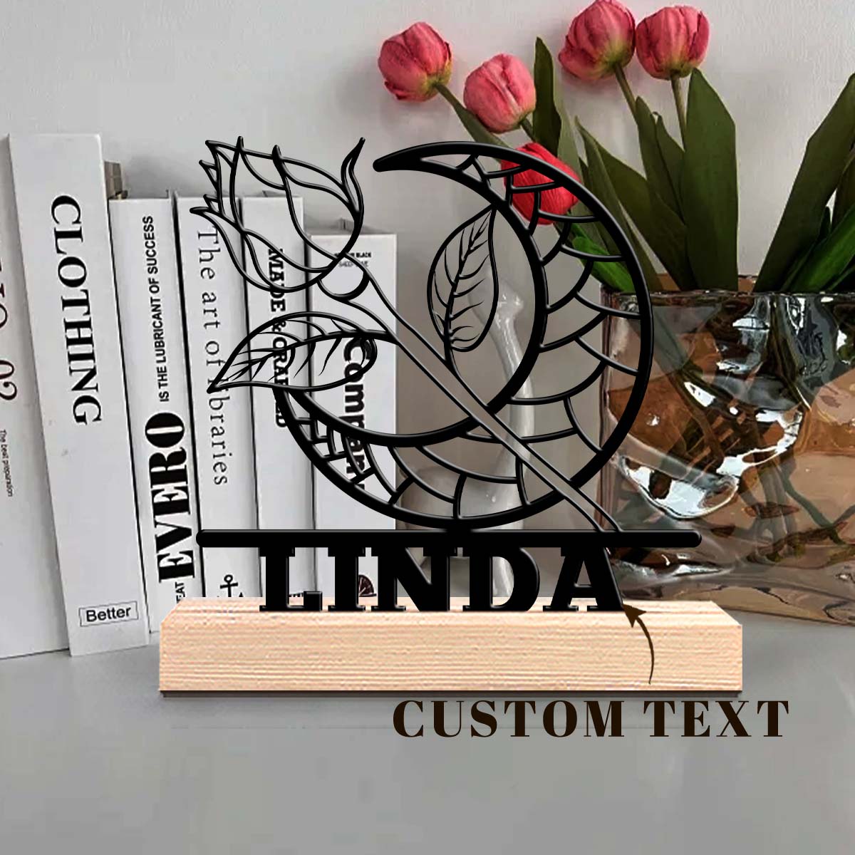 1Pc Csutom Moon Rose Wooden Ba - Home Office Art recensione e prezzo